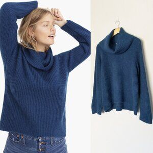 J. Crew Point Sur Ribbed Turtleneck Sweater M Chunky Teal Blue Mohair Wool  Knit